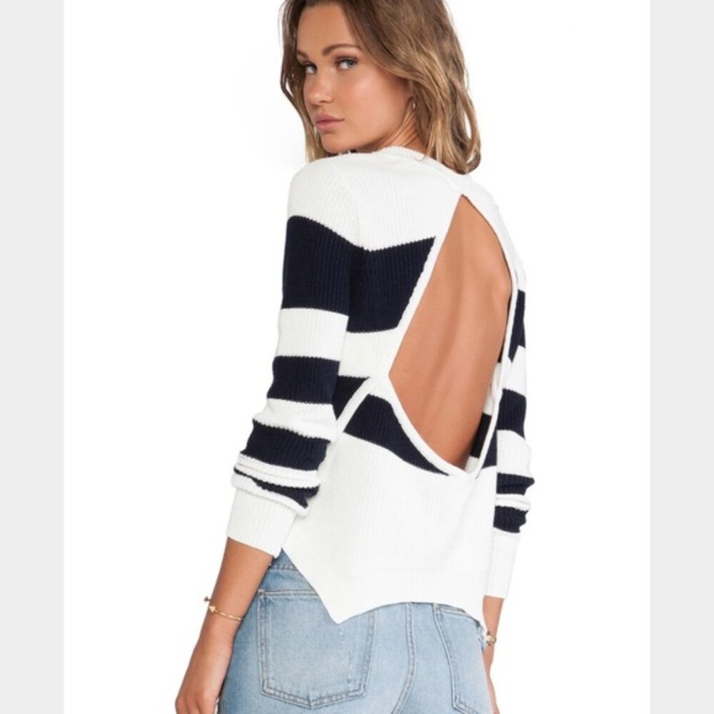 Lovers & Friends Bright Sea Spring Sweater Cut Out Open Back White Navy Medium